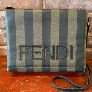 RARE Vintage 80s FENDI Pequin Stripe Crossbody Bag-Leather Letter Logo-SAS Roma